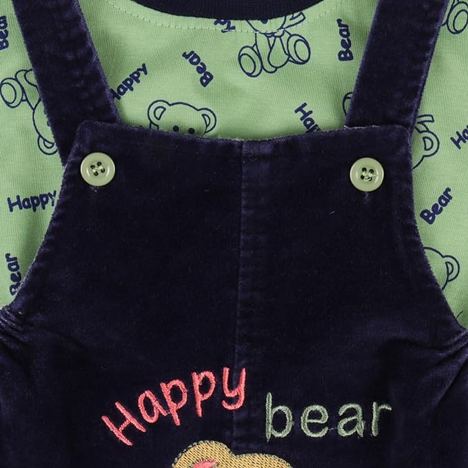 Boys Bear Printed T-Shirts And Dungaree Set