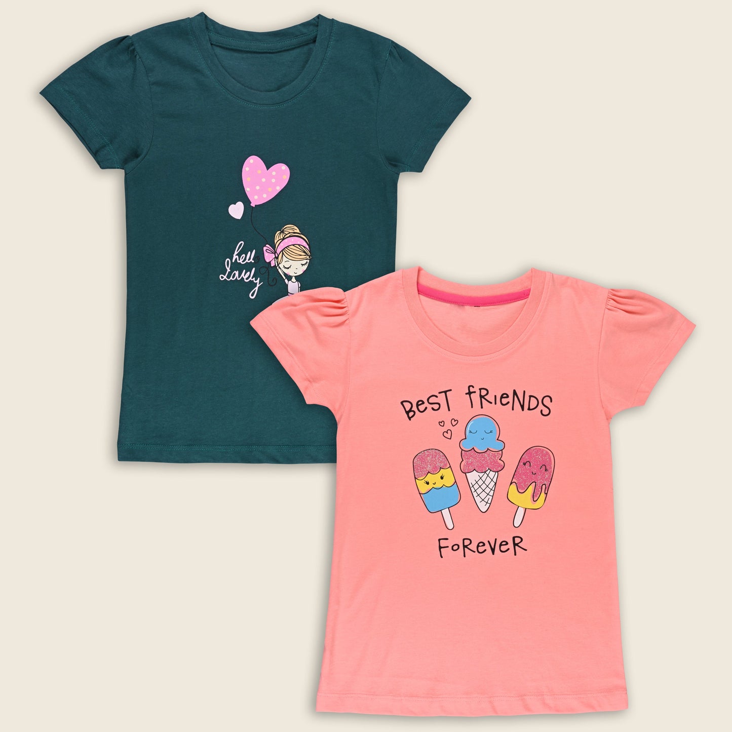Girls Printed T-shirts Set of 2 | Soft Cotton