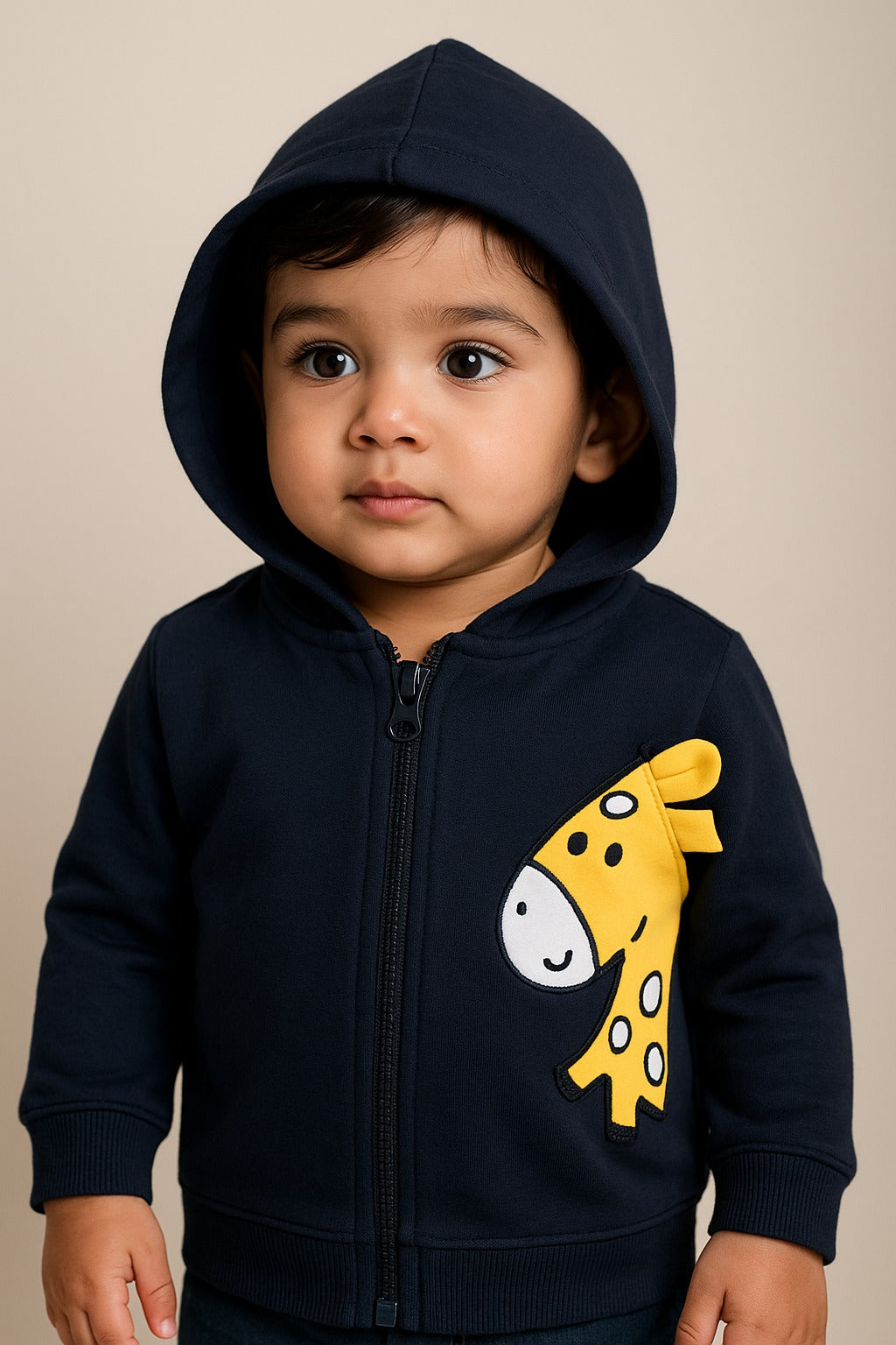 Unisex Cotton Blend Full Sleeve Hooded Sweatshirt with Giraffe Design