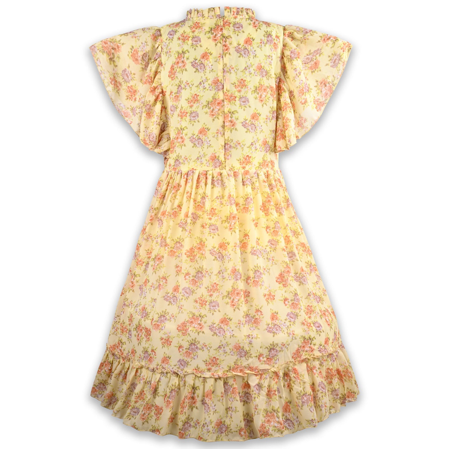 Girls Floral Print Flutter Sleeve Casual Dress