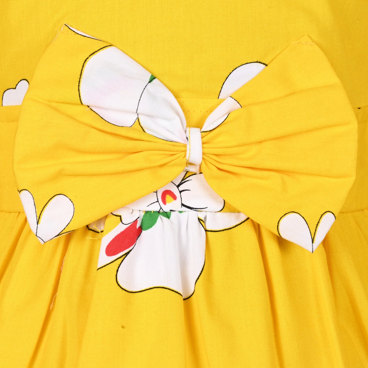 Girls Yellow Cotton Floral Dress with Bow Detail & Long Sleeves | Stylish Kids Casual & Party Wear
