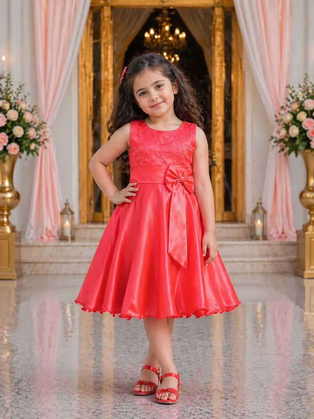 Girls Embroidered Bow Dress