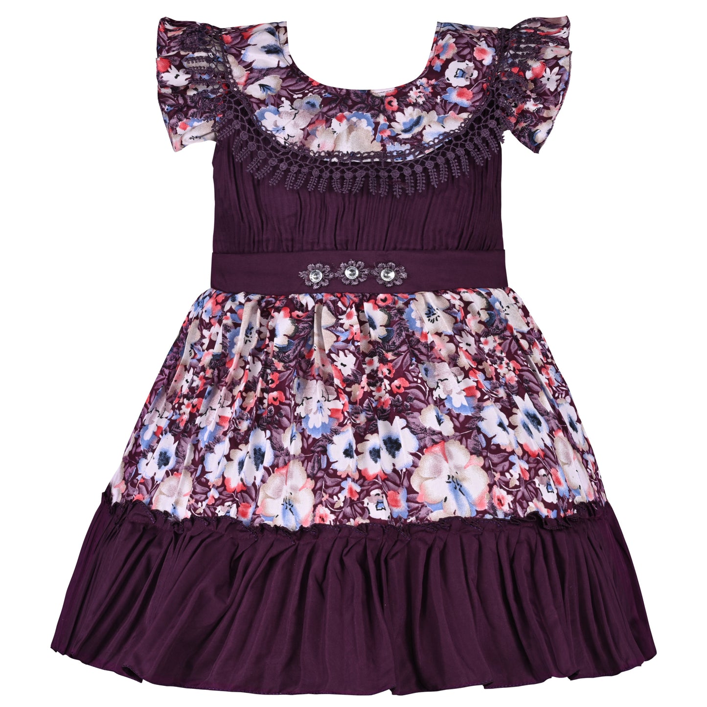 Girls Floral Print Casual Dress with Ruffled Hem