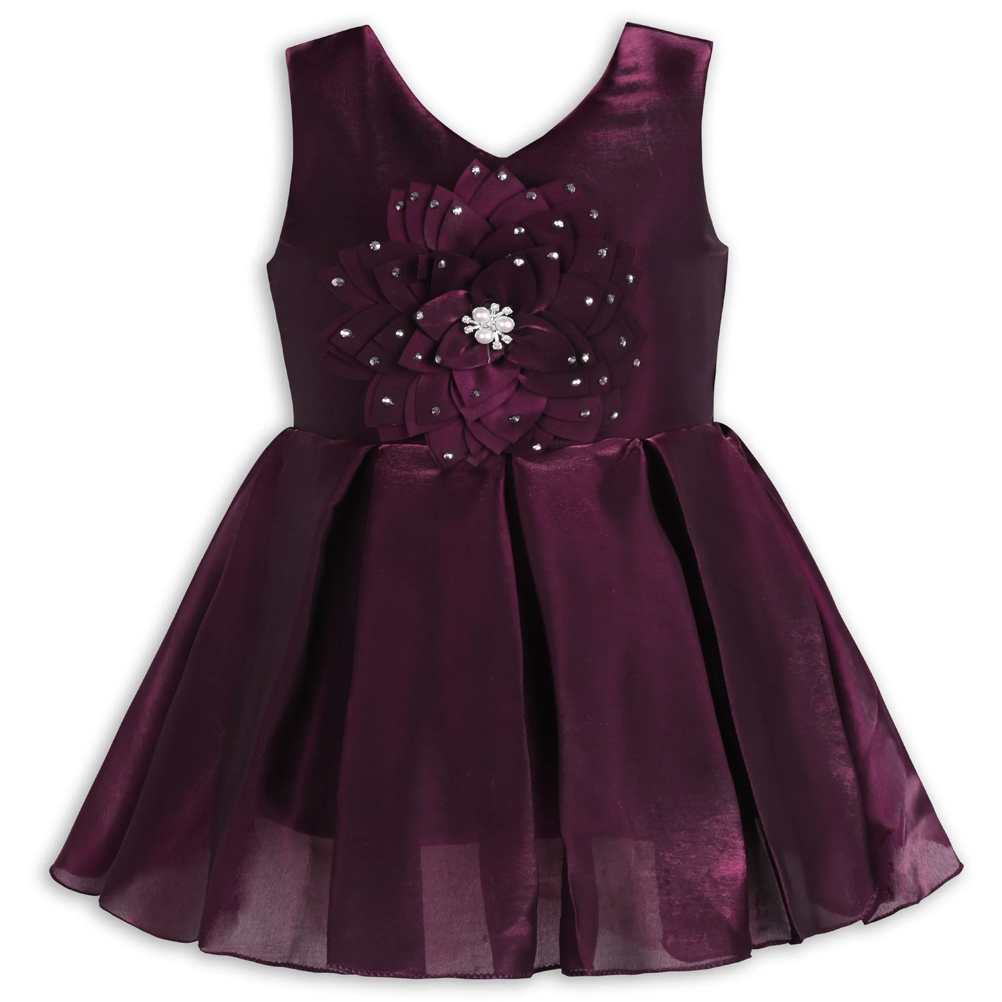 Girls Satin Party Dress with 3D Floral Appliqué