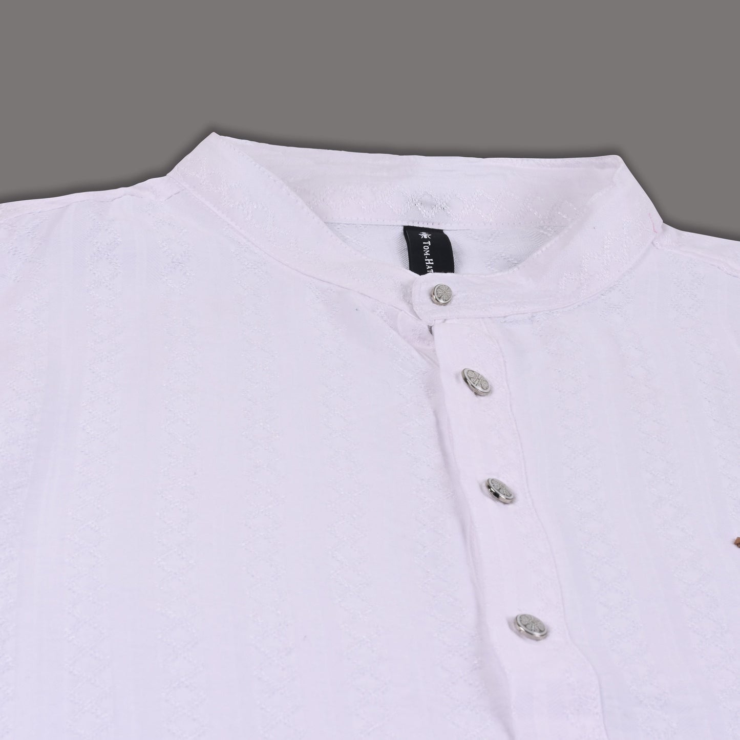 Men’s Textured Cotton Kurta Shirt – Mandarin Collar, Full Sleeves