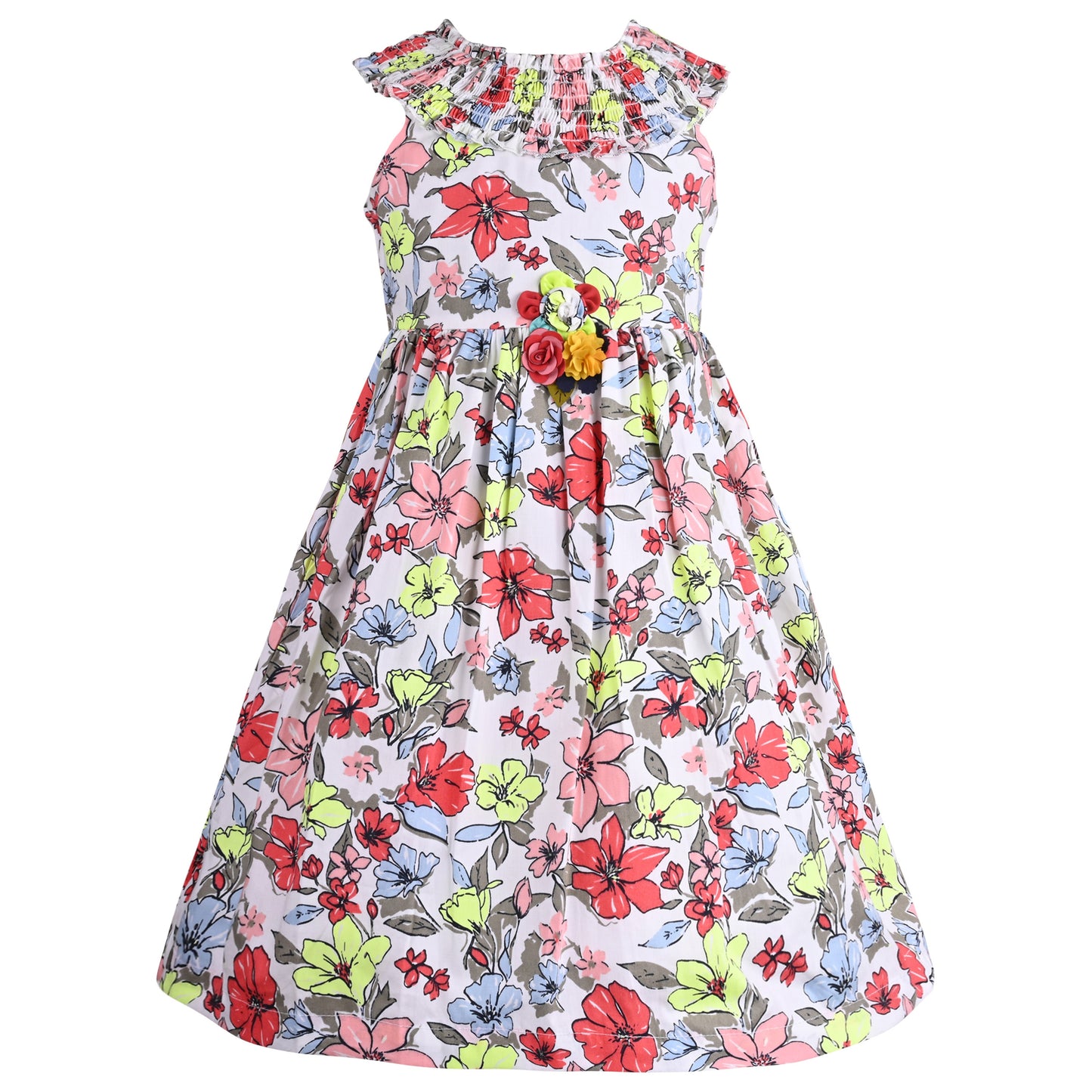 Girls Floral Print A-Line Frock Dress