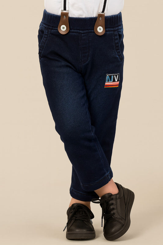 Boys Blue Denim Elastic Cargo Trouser With Suspenders - Dark Blue