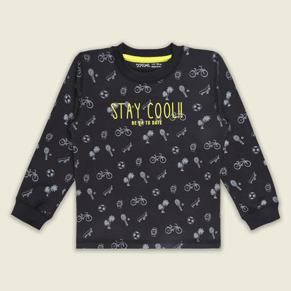 Boys Cotton Blend Full Sleeve Printed T-Shirt | Casual Wear for Kids