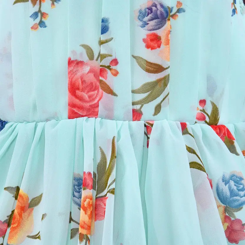 Girls Floral Printed Fit and Flare Dress