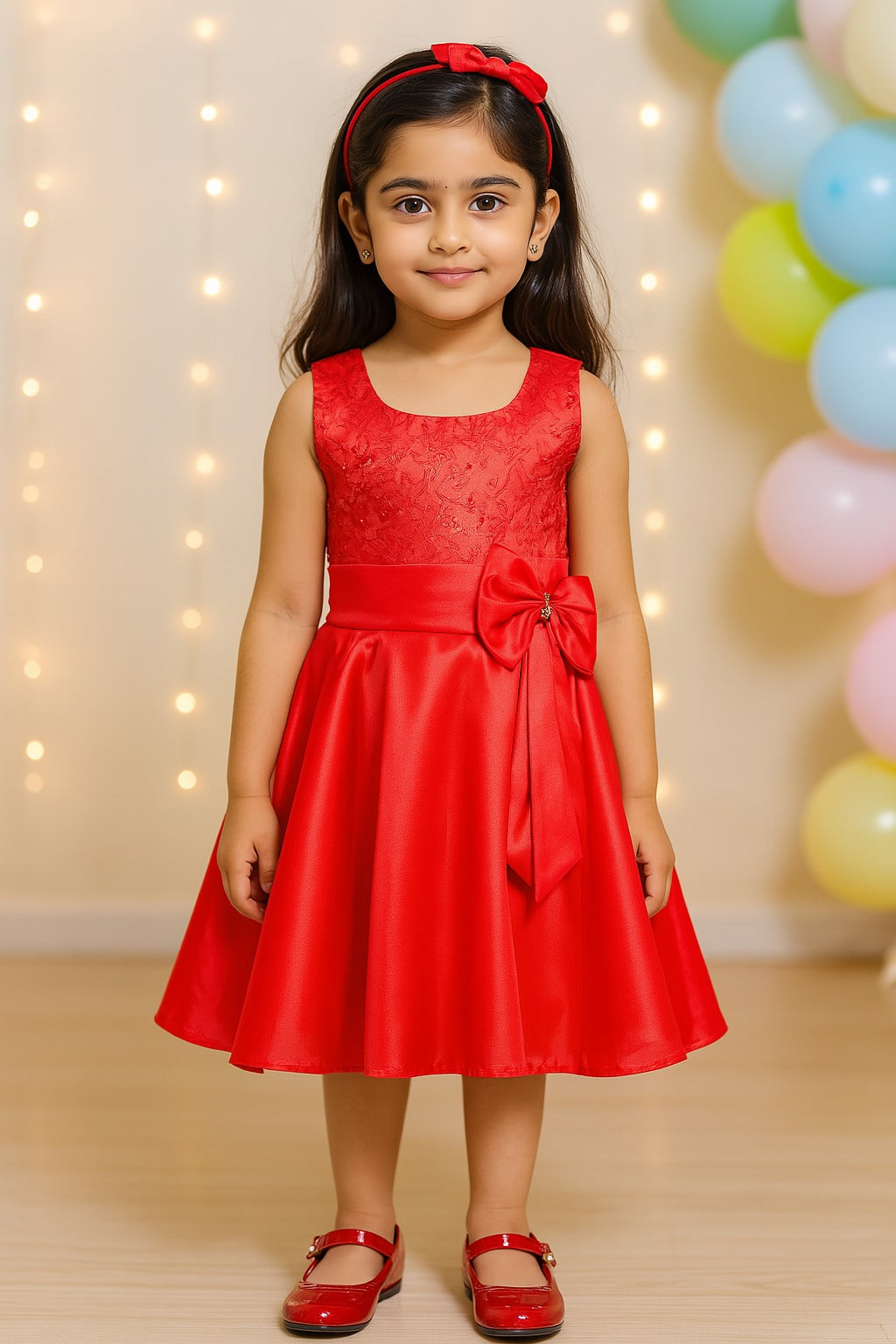 Girls Embroidered Bow Casual Dress
