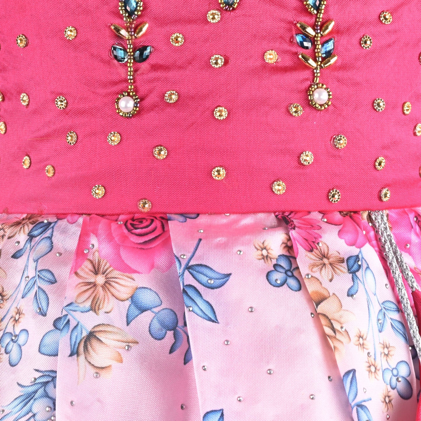 Girls Floral Printed Bead Embellished Ethnic Dress