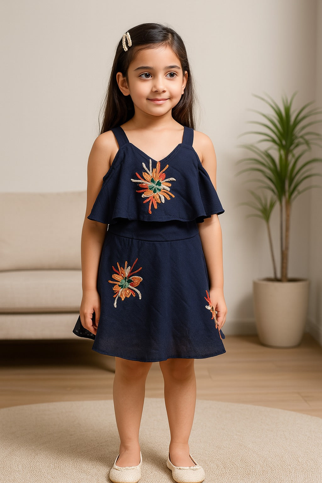 Baby Girls Grey Embroidered Overlay Dress