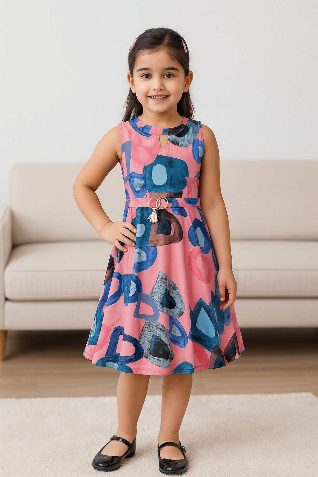 Girls Kaftan Style Casual Dress with Lace Embellishment