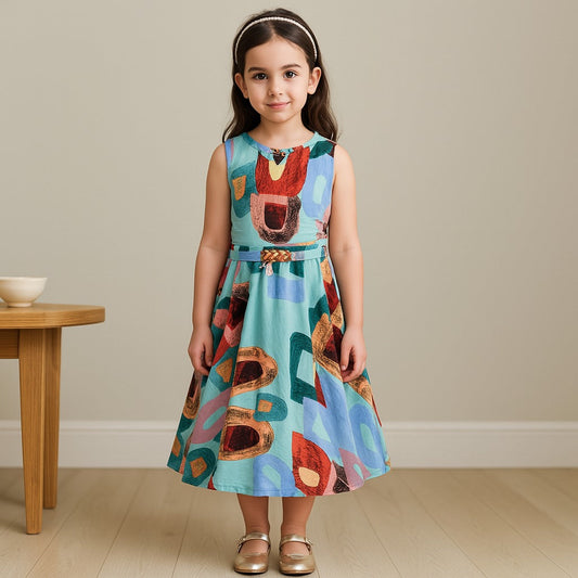 Girls Kaftan Style Casual Dress with Lace Embellishment