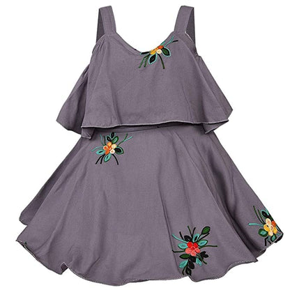 Baby Girls Grey Embroidered Overlay Dress