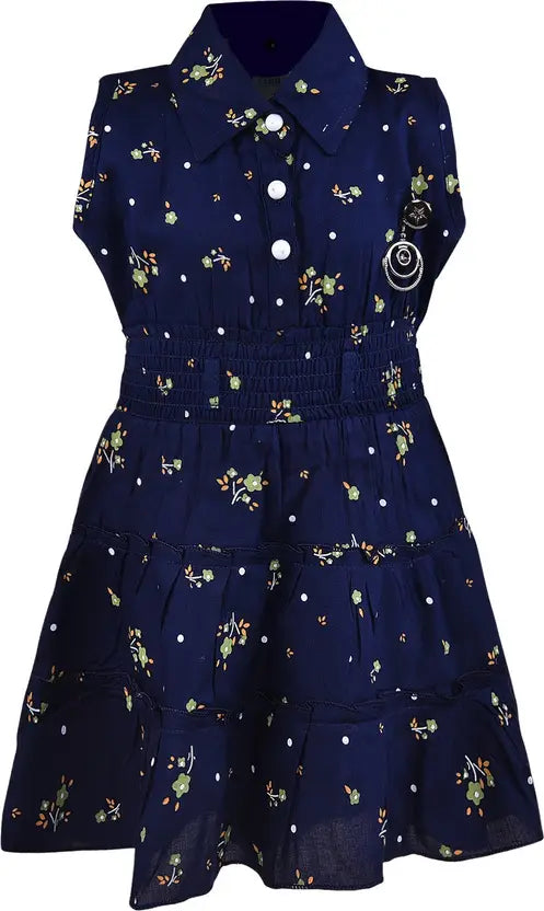 Girls Red Floral Tiered Shirt Dress