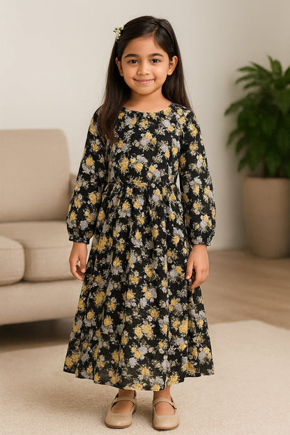 Girls Floral Print Casual Dress