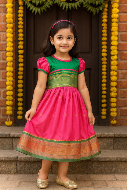 Girls Traditional Zari Border Ethnic Dress
