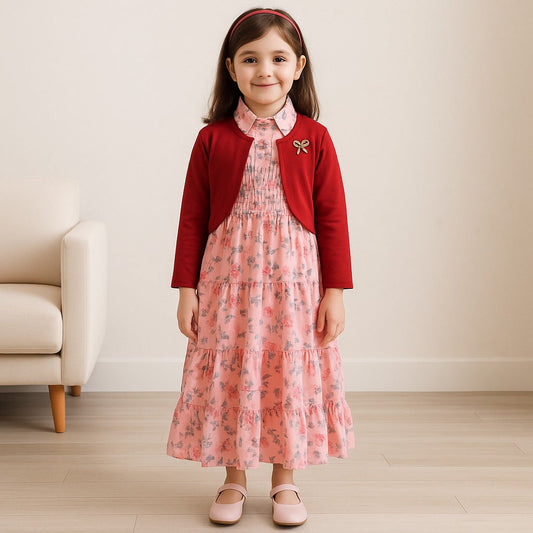 Girls A-Line Casual Midi Summer Dress with Jacket