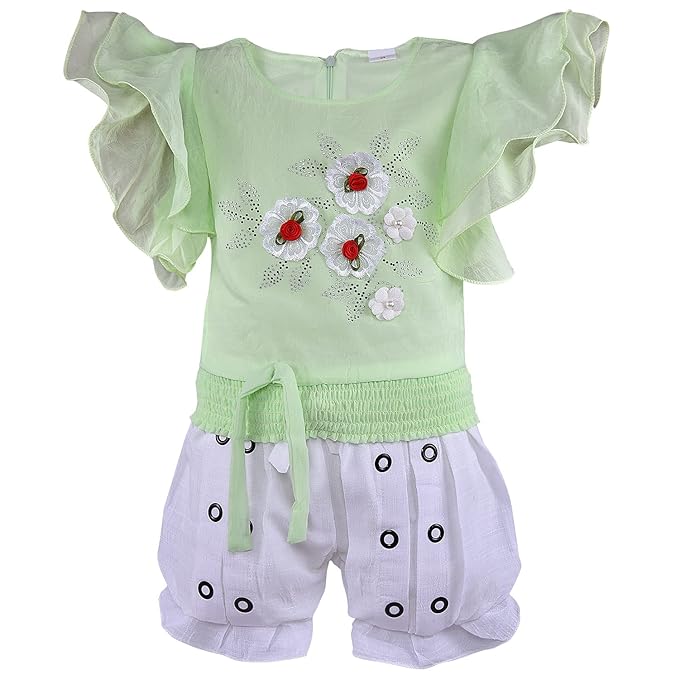 Cotton Clothing Set for Baby Girls | Girls Flower Detail Top & Short Set | Girls Clothing Set Online