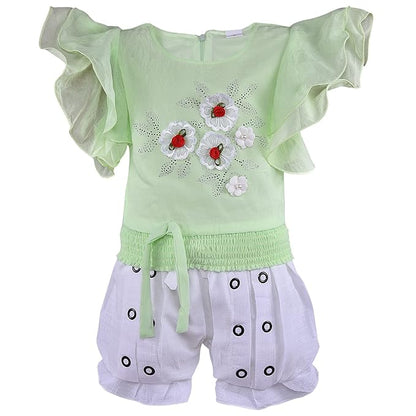 Cotton Clothing Set for Baby Girls | Girls Flower Detail Top & Short Set | Girls Clothing Set Online