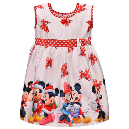 Red and White Mickey Mouse Printed Dress
