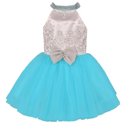 Girls Halter Neck Embellished Fit and Flare Dress
