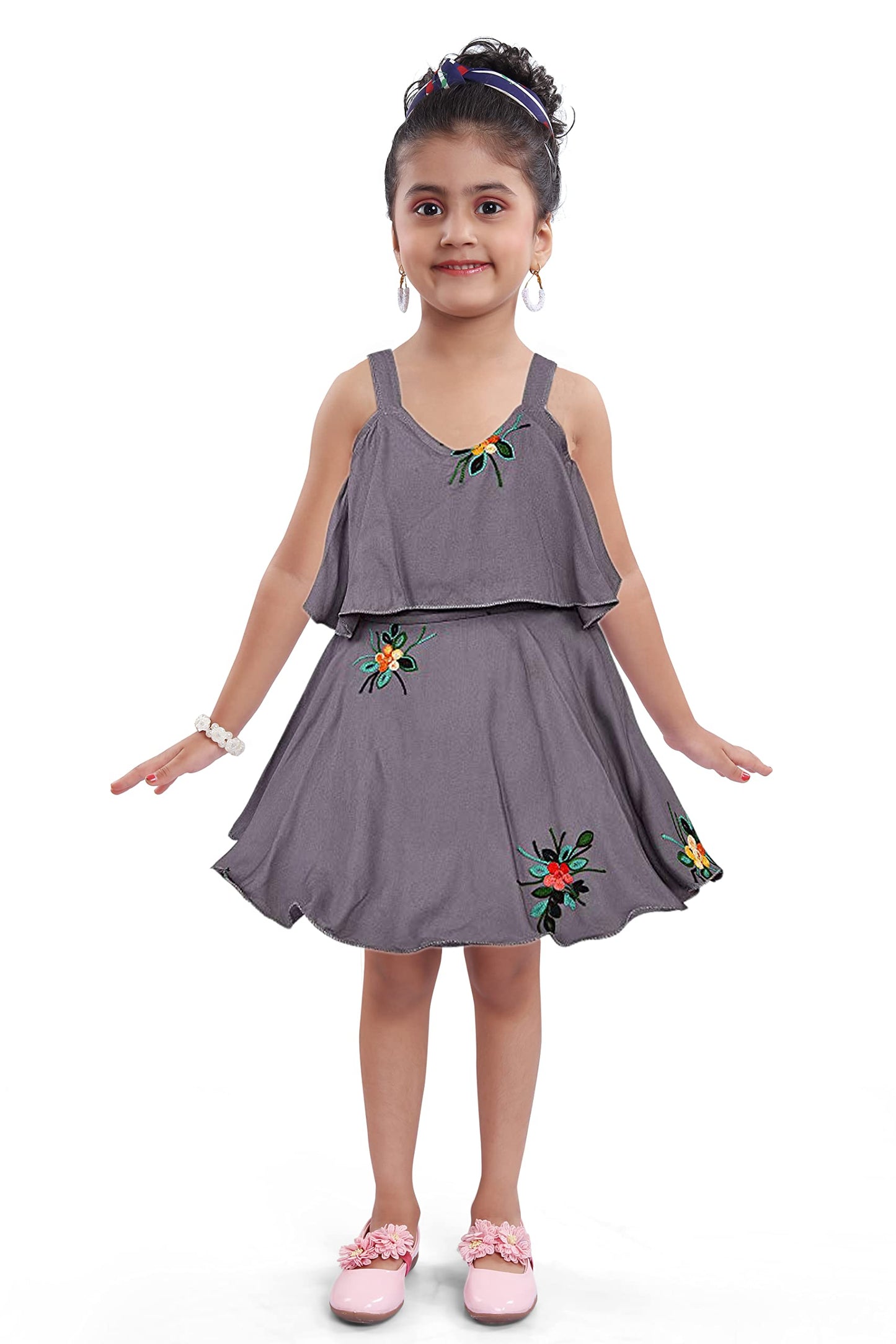 Baby Girls Grey Embroidered Overlay Dress