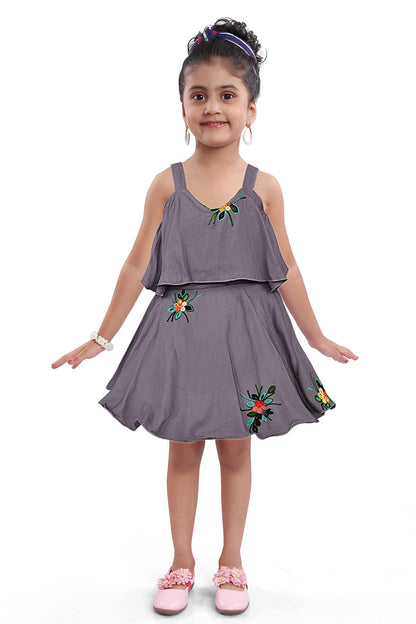 Baby Girls Grey Embroidered Overlay Dress