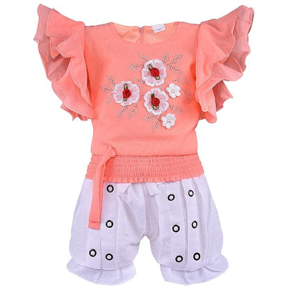 Cotton Clothing Set for Baby Girls | Girls Flower Detail Top & Short Set | Girls Clothing Set Online