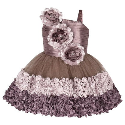 Girls Satin Flower Detailing Net Dress