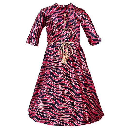 Girls Printed Long Sleeve Casual Dress with Belt