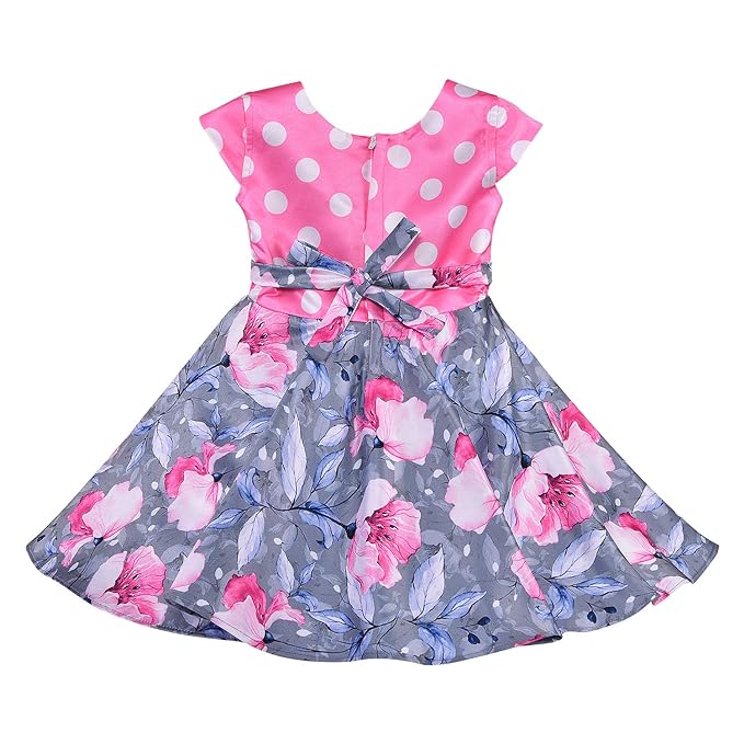 Girls Floral Printed A-line Summer Dress with Polka Dots