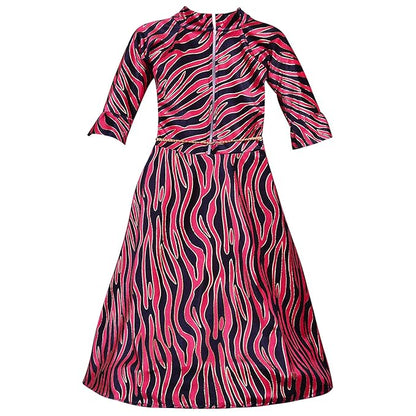 Girls Printed Long Sleeve Casual Dress with Belt