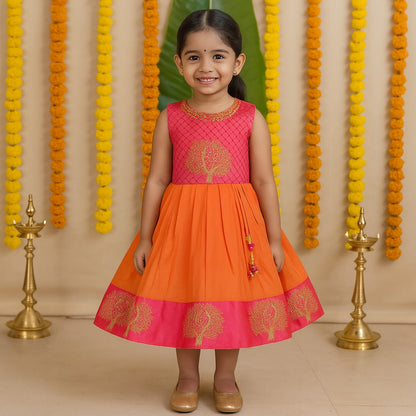 Baby Girls Silk Embroidered Ethnic Frock Dress
