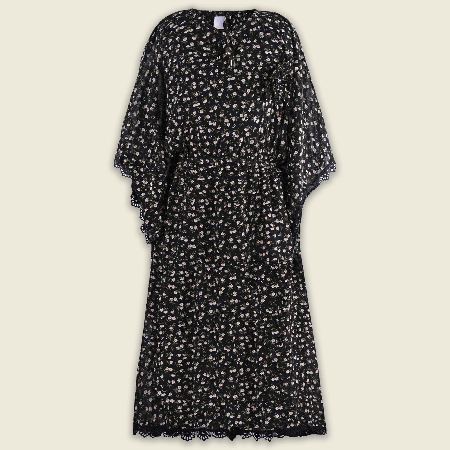 Girls Floral Print Kaftan Style Casual Dress with Lace Detailing