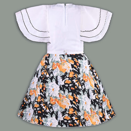 Girls Floral Print with Embellished Heart Print Casual Dress