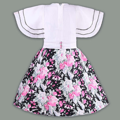 Girls Floral Print with Embellished Heart Print Casual Dress