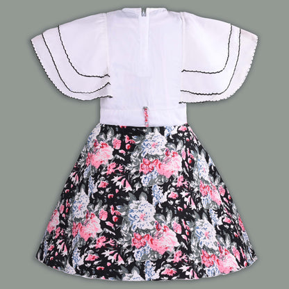 Girls Floral Print with Embellished Heart Print Casual Dress