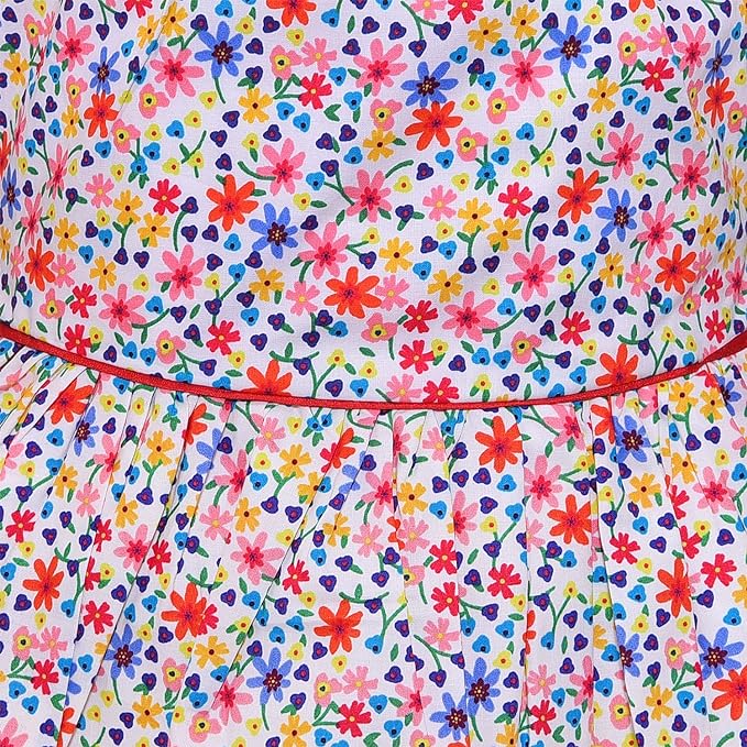 Girls Floral Printed A-line Strap neck dress