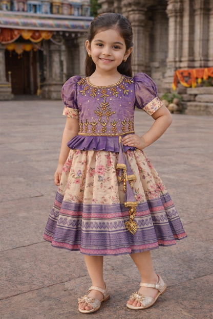 Girls Embroidered Art Silk Festive Frock Dress