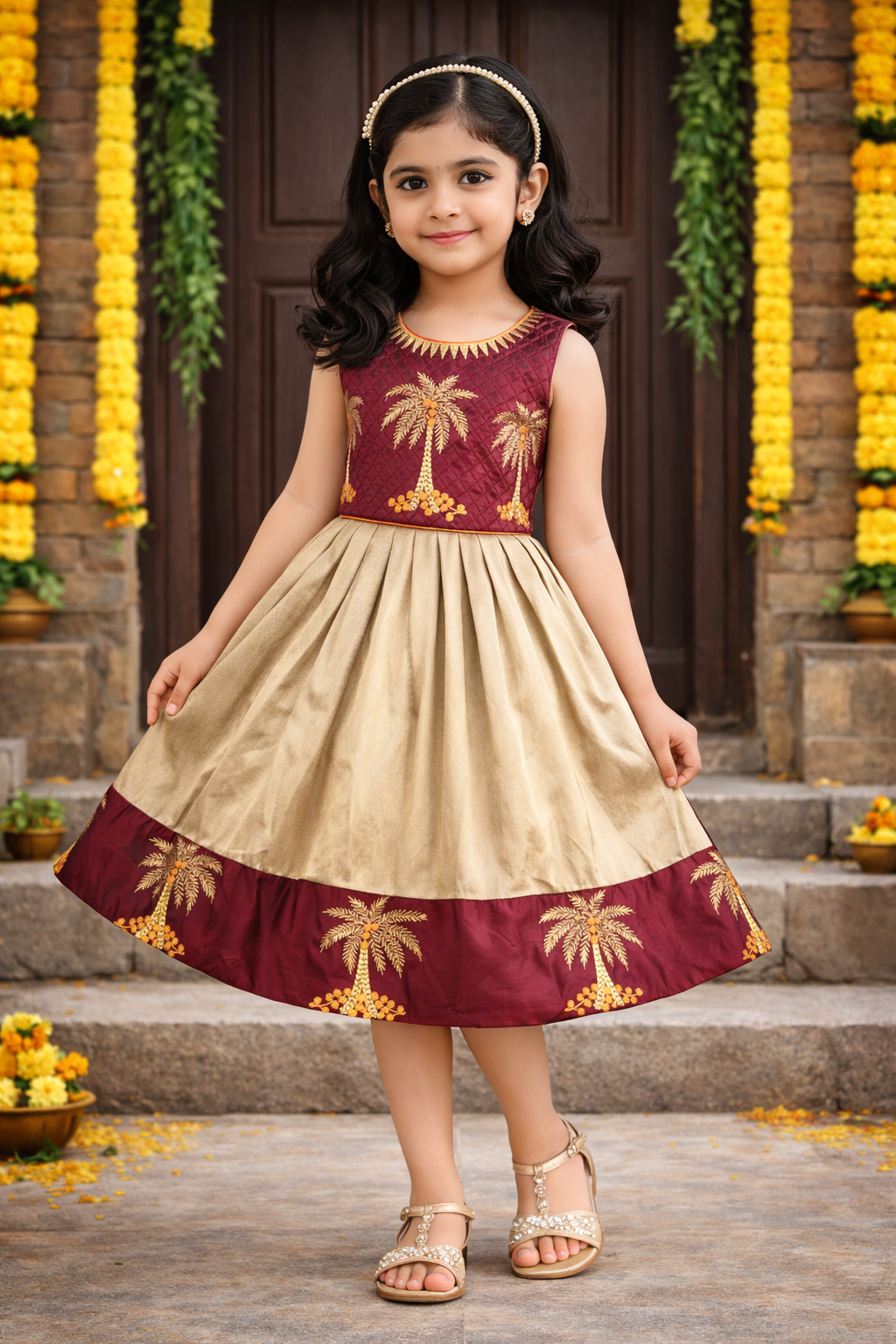 Baby Girls Silk Embroidered Ethnic Frock Dress