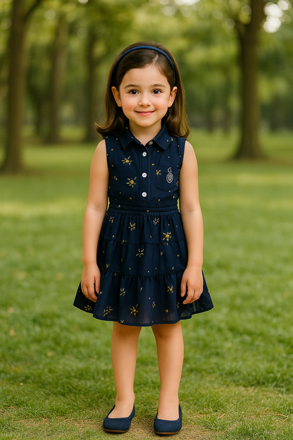 Girls Navy Blue Star-Print Shirt Dress