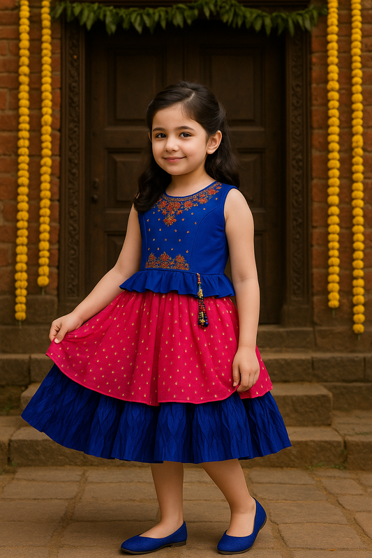 Girls Beaded Embellished Ruffle Waist Layered Ethnic Dress