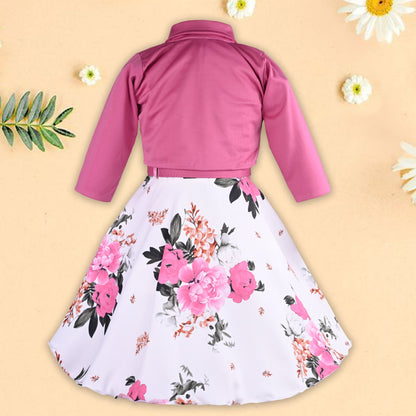 Girls Floral Printed Dress with jacket
