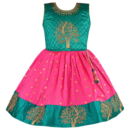 Girls Embroidered Silk Ethnic Dress