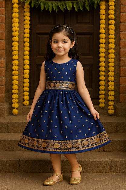 Girls Embellished Polka Dots Satin Ethnic Frock - 1