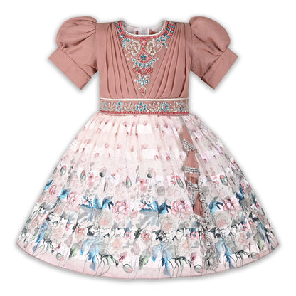 Girls Ethnic Party Wear Dress with Embroidered Bodice & Floral Chiffon Skirt