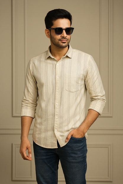 Men’s Cotton Blend Striped Shirt with Full Sleeves