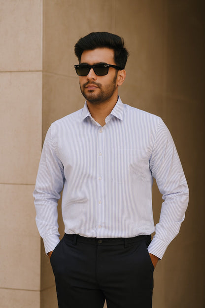 Men’s Cotton Blend Striped Shirt with Full Sleeves